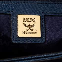 Pre Owned MCM Blue Leather Top Zip Satchel