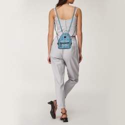 Pre Owned MCM Blue Visetos Coated Canvas and Leather Mini Studded Stark-Bebe Boo Backpack