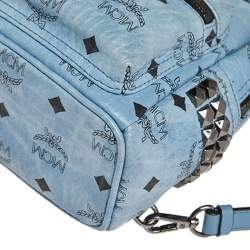 Pre Owned MCM Blue Visetos Coated Canvas and Leather Mini Studded Stark-Bebe Boo Backpack