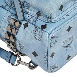 Pre Owned MCM Blue Visetos Coated Canvas and Leather Mini Studded Stark-Bebe Boo Backpack