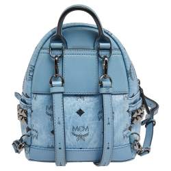 Pre Owned MCM Blue Visetos Coated Canvas and Leather Mini Studded Stark-Bebe Boo Backpack