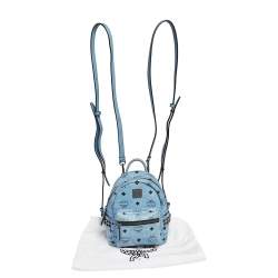 Pre Owned MCM Blue Visetos Coated Canvas and Leather Mini Studded Stark-Bebe Boo Backpack