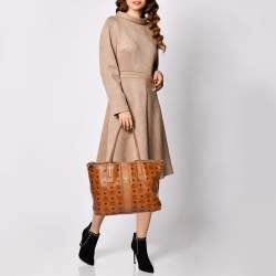 Pre Owned  MCM Cognac Visetos Coated Canvas and Leather Reversible Shopper Tote 