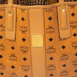 Pre Owned  MCM Cognac Visetos Coated Canvas and Leather Reversible Shopper Tote 