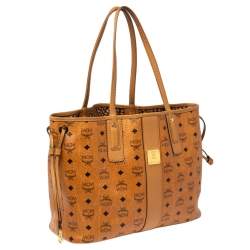 Pre Owned  MCM Cognac Visetos Coated Canvas and Leather Reversible Shopper Tote 