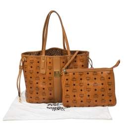 Pre Owned  MCM Cognac Visetos Coated Canvas and Leather Reversible Shopper Tote 