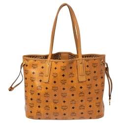 Pre Owned  MCM Cognac Visetos Coated Canvas and Leather Reversible Shopper Tote 