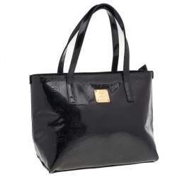 Pre Owned MCM Black Patent Leather Embossed Tote