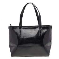 Pre Owned MCM Black Patent Leather Embossed Tote