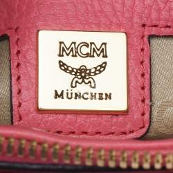 Pre Owned MCM Pink Leather Studded Flap Shoulder Bag