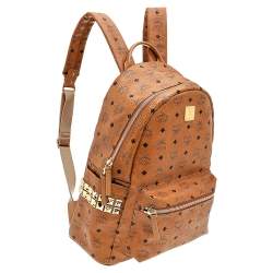 MCM Tan Coated Canvas And Leather Studded Stark Backpack