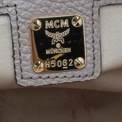 MCM Beige Leather Studded Alma Top Handle Dome Bag