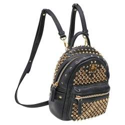 Pre Owned MCM Black Crystal Embellished Leather X Mini Strak Backpack
