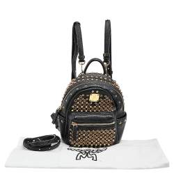 Pre Owned MCM Black Crystal Embellished Leather X Mini Strak Backpack
