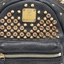 Pre Owned MCM Black Crystal Embellished Leather X Mini Strak Backpack