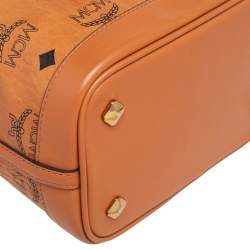 Pre Owned MCM Cognac Visetos Coated Canvas Heritage Drawstring Bucket Bag