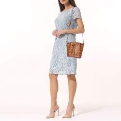 Pre Owned MCM Cognac Visetos Coated Canvas Heritage Drawstring Bucket Bag