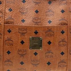 Pre Owned MCM Cognac Coated Canvas Visetos Heritage Top Zip Shopper Tote