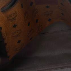 Pre Owned MCM Cognac Coated Canvas Visetos Heritage Top Zip Shopper Tote