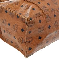 Pre Owned MCM Cognac Coated Canvas Visetos Heritage Top Zip Shopper Tote