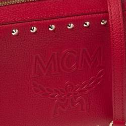 MCM Red Leather Chanswell Studded Camera Bag