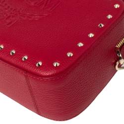 MCM Red Leather Chanswell Studded Camera Bag
