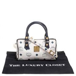 Pre Owned MCM White/Blue Visetos Leather Mini Heritage Crossbody Bag