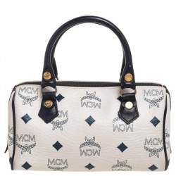 Pre Owned MCM White/Blue Visetos Leather Mini Heritage Crossbody Bag