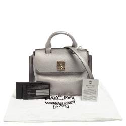 Pre Owned MCM Silver Leather Small Milla Top Handle Bag