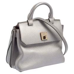 Pre Owned MCM Silver Leather Small Milla Top Handle Bag