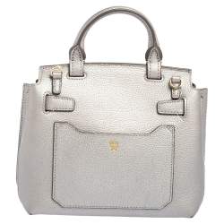 Pre Owned MCM Silver Leather Small Milla Top Handle Bag
