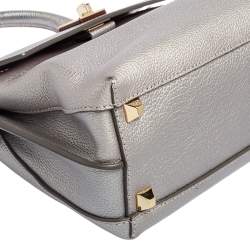 Pre Owned MCM Silver Leather Small Milla Top Handle Bag