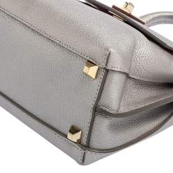 Pre Owned MCM Silver Leather Small Milla Top Handle Bag