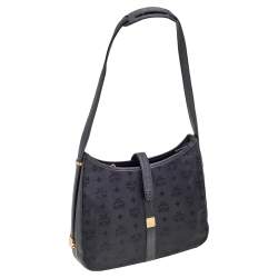 MCM Black Visetos Nylon and Leather Hobo