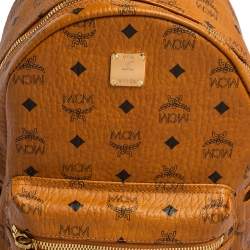  MCM Cognac Visetos Coated Canvas Stark Studs Backpack 