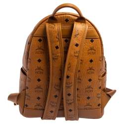  MCM Cognac Visetos Coated Canvas Stark Studs Backpack 
