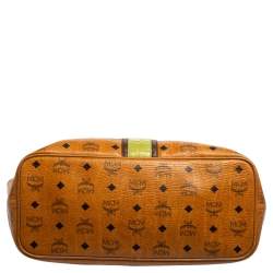 Pre Owned MCM Tan Visetos Coated Canvas And Croc Embossed Liz Tote