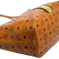 Pre Owned MCM Tan Visetos Coated Canvas And Croc Embossed Liz Tote