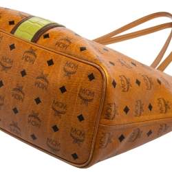 Pre Owned MCM Tan Visetos Coated Canvas And Croc Embossed Liz Tote