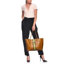 Pre Owned MCM Tan Visetos Coated Canvas And Croc Embossed Liz Tote