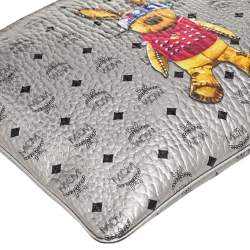 MCM Metallic Silver Rabbit Print Coated Canvas Flat Pouch