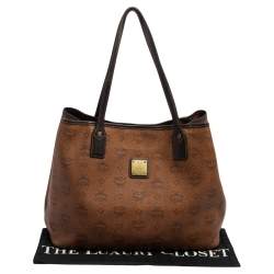 Pre Owned MCM Cognac Visetos Coated Canvas and Leather Shopper Tote
