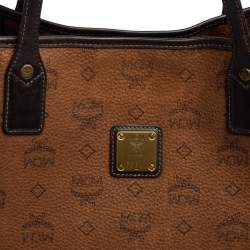 Pre Owned MCM Cognac Visetos Coated Canvas and Leather Shopper Tote
