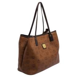 Pre Owned MCM Cognac Visetos Coated Canvas and Leather Shopper Tote