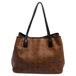 Pre Owned MCM Cognac Visetos Coated Canvas and Leather Shopper Tote