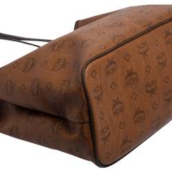 Pre Owned MCM Cognac Visetos Coated Canvas and Leather Shopper Tote