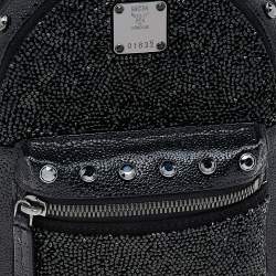 Pre Owned MCM Black Leather X Mini Stark Crystal Embellished Backpack