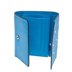 MCM Blue Coated Canvas Studded Claudia Trifold Wallet