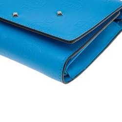 MCM Blue Coated Canvas Studded Claudia Trifold Wallet