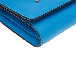 MCM Blue Coated Canvas Studded Claudia Trifold Wallet